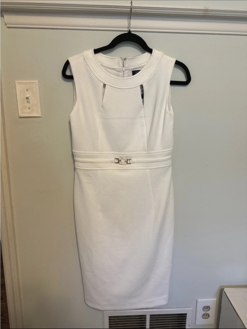 Sleeveless White Belted Sheath Dress